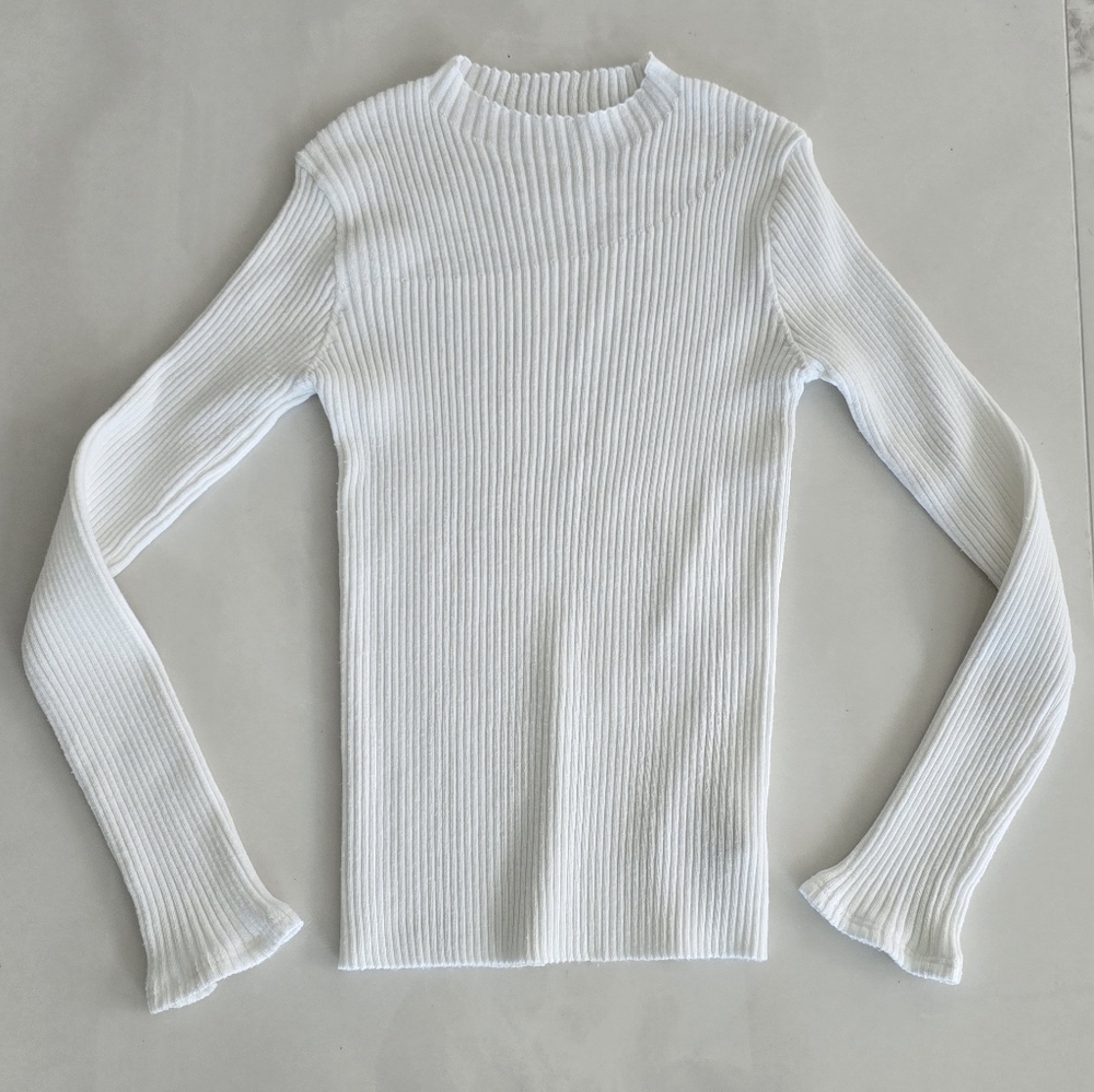 Commense Knit Ribbed Crew Neck Asymmetric Top - White - Small - Picture 8 of 12